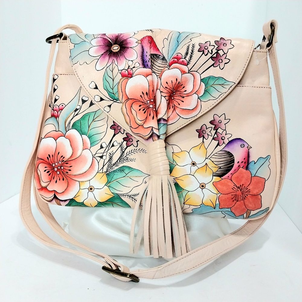 Anna‎ by Anuschka Hand-Painted, Birds and flowers Tassel Front Crossbag Bag - Picture 9 of 9